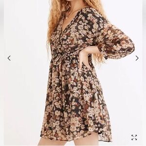 Madewell drawstring faux wrap mini dress daisy reverie floral XS bohemian NEW